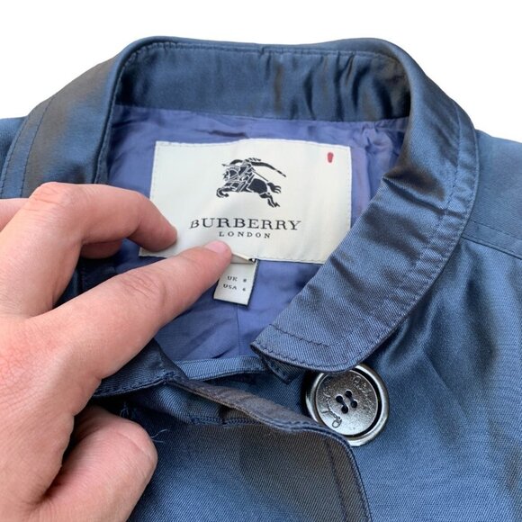 RARE 2007 Silk Cropped Burberry Jacket Size 6 Blue - Picture 10 of 16